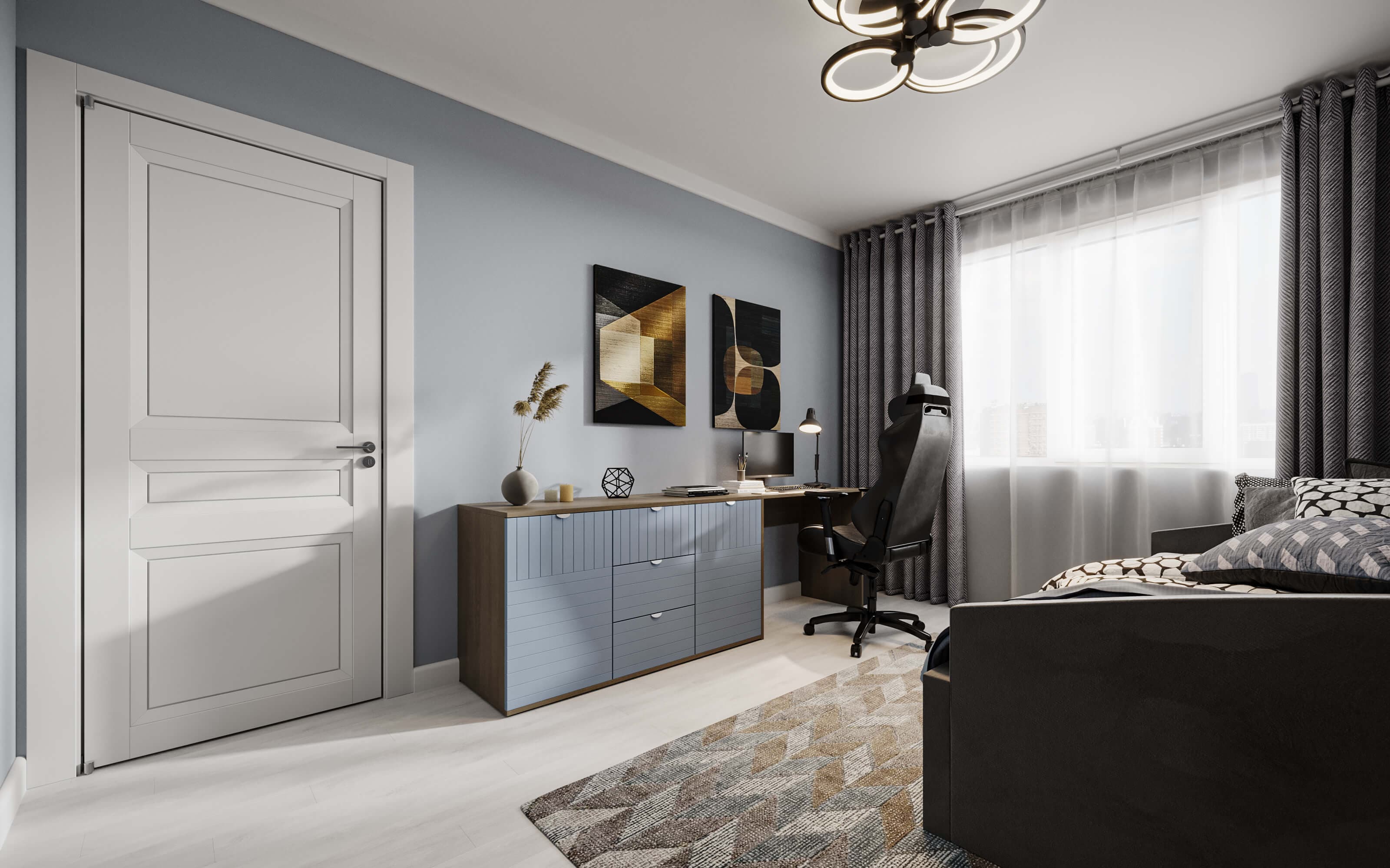 Фотография дизайна интерьера "ул. Ивовая", площадь 74.9 м², современный стиль с яркими акцентами'