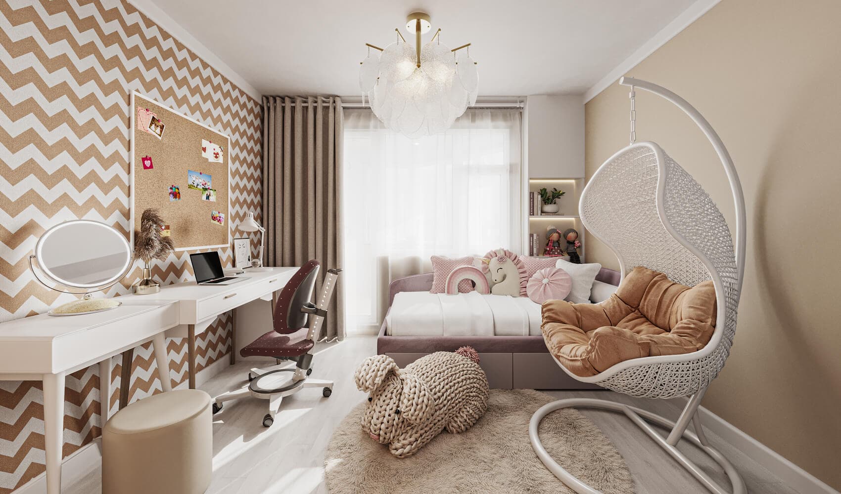 Фотография дизайна интерьера "ул. Ивовая", площадь 74.9 м², современный стиль с яркими акцентами'